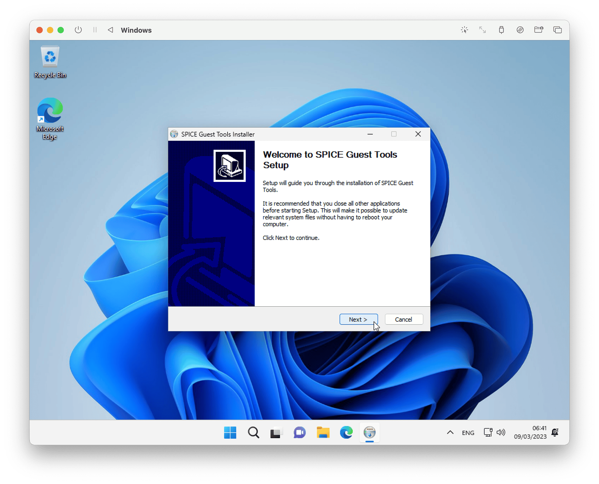 UTM Windows SPICE Guest Tools Installation