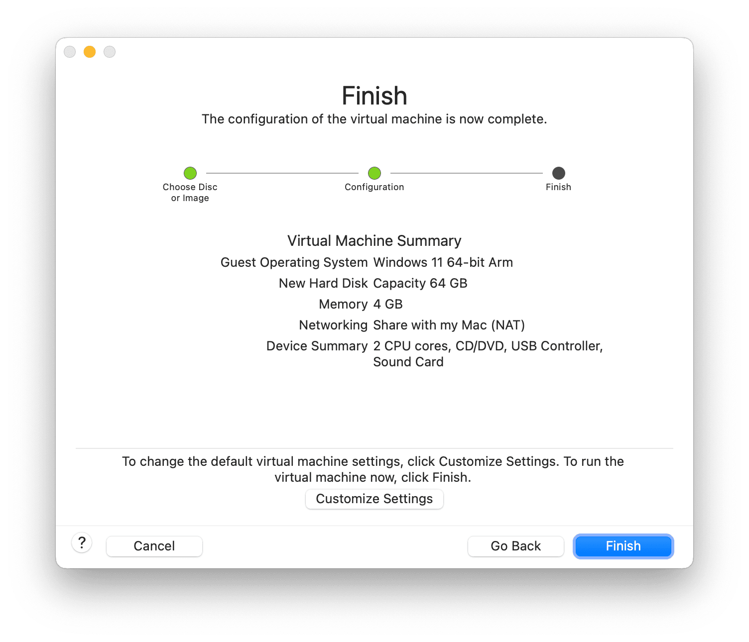 VMware Fusion 13 on macOS - Final setuo step