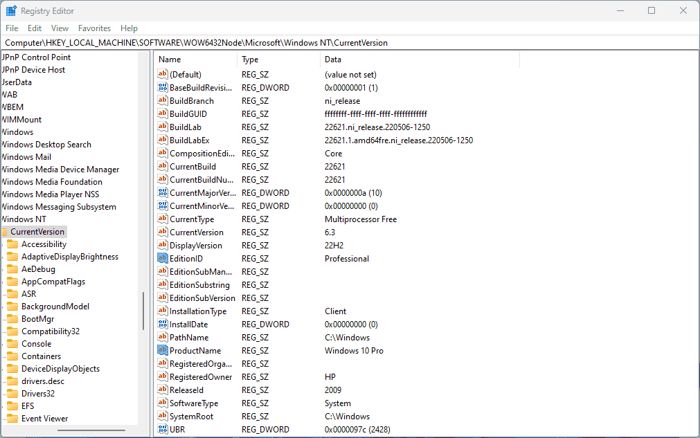 Windows 11 WOW6432Node Registry Editor
