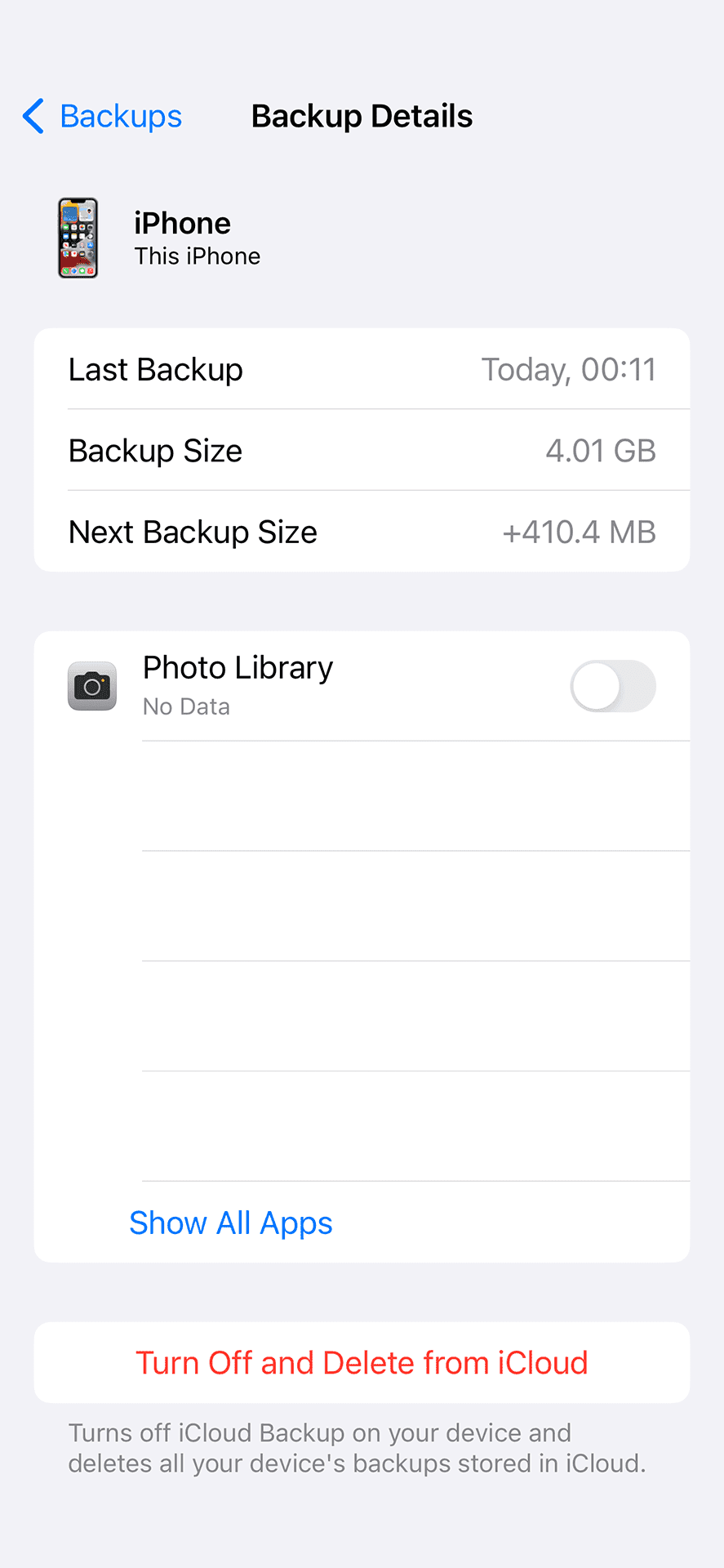 iCloud Backup with Photo Library turned off