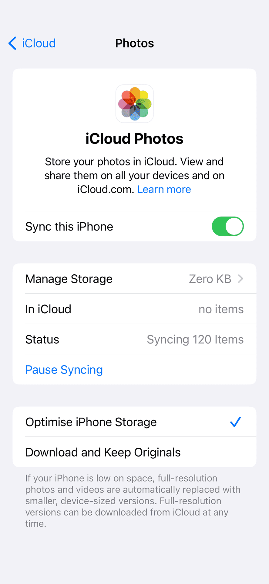 iCloud Photos with Sync turned on