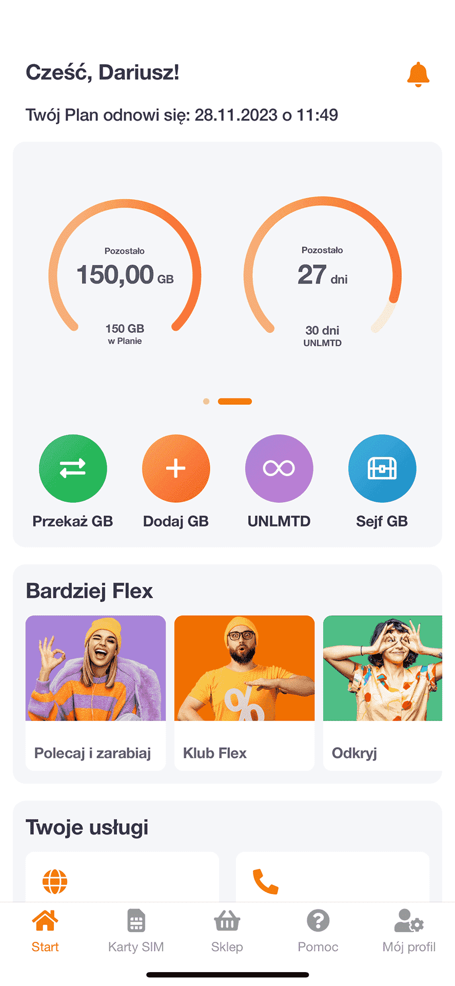 Orange Flex - Mój plan 150 GB z aktywnym pakietem UNLMTD