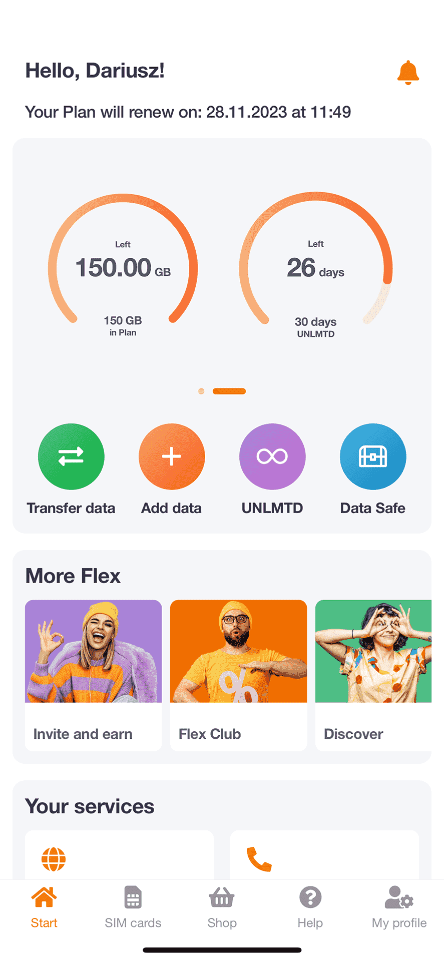 Orange Flex - My 150 GB plan with active UNLMTD package