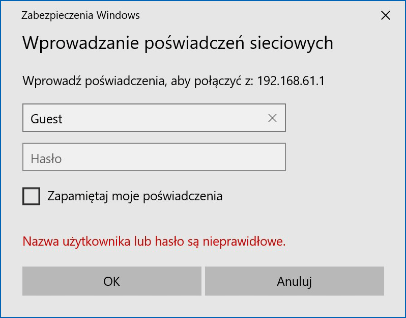 Entering Guest Network Credentials