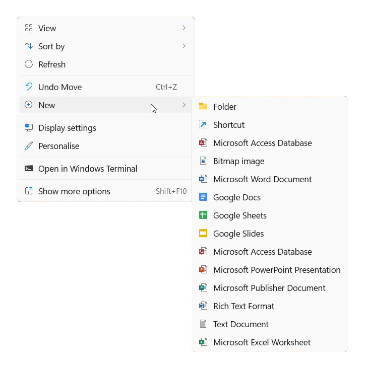 Windows 11 - Right click on Desktop - New
